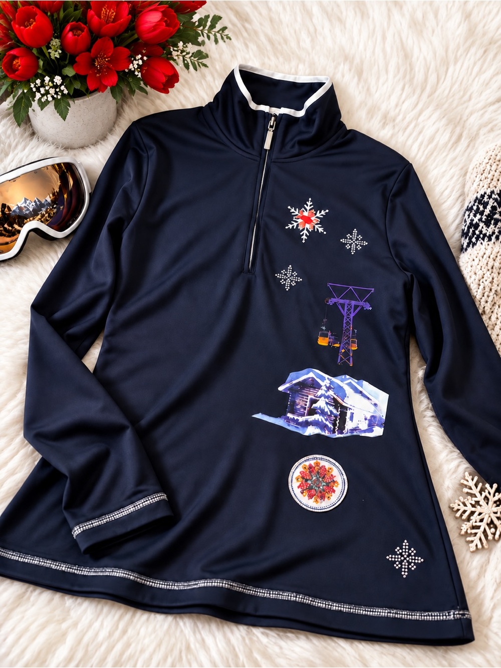 ⁠Sportalm Kitzbühel Ski Base Layer Quarter Zip Top Alpine Navy EU 36 US 6⁠